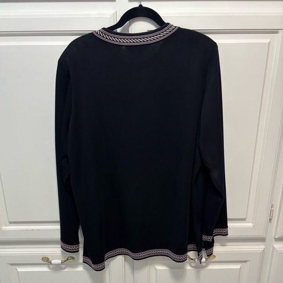 Exclusively Misook Open Cardigan Front Pockets Black Pink White Trim Size 2X - Picture 3 of 6